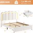 Queen Upholstered LED Bed Frame with 2 Storage Drawers and Adjustable Chic Double Wavy Headboard, Velvet Princess Platform Bed with Charing Station, Solid Wood Slats Support,No Box Spring Needed,Beige