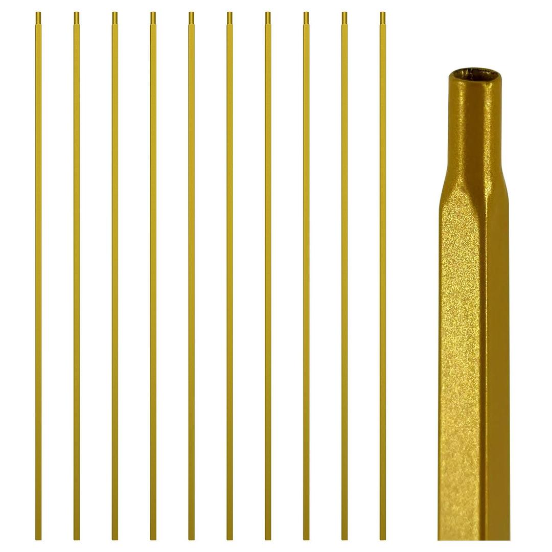 Glossy Gold Wrought Iron Stair Plain Balusters for Interior, 1/2" X 44" Square Metal Spindles for Stairs, Upgrade and Decorate Stairs (10)