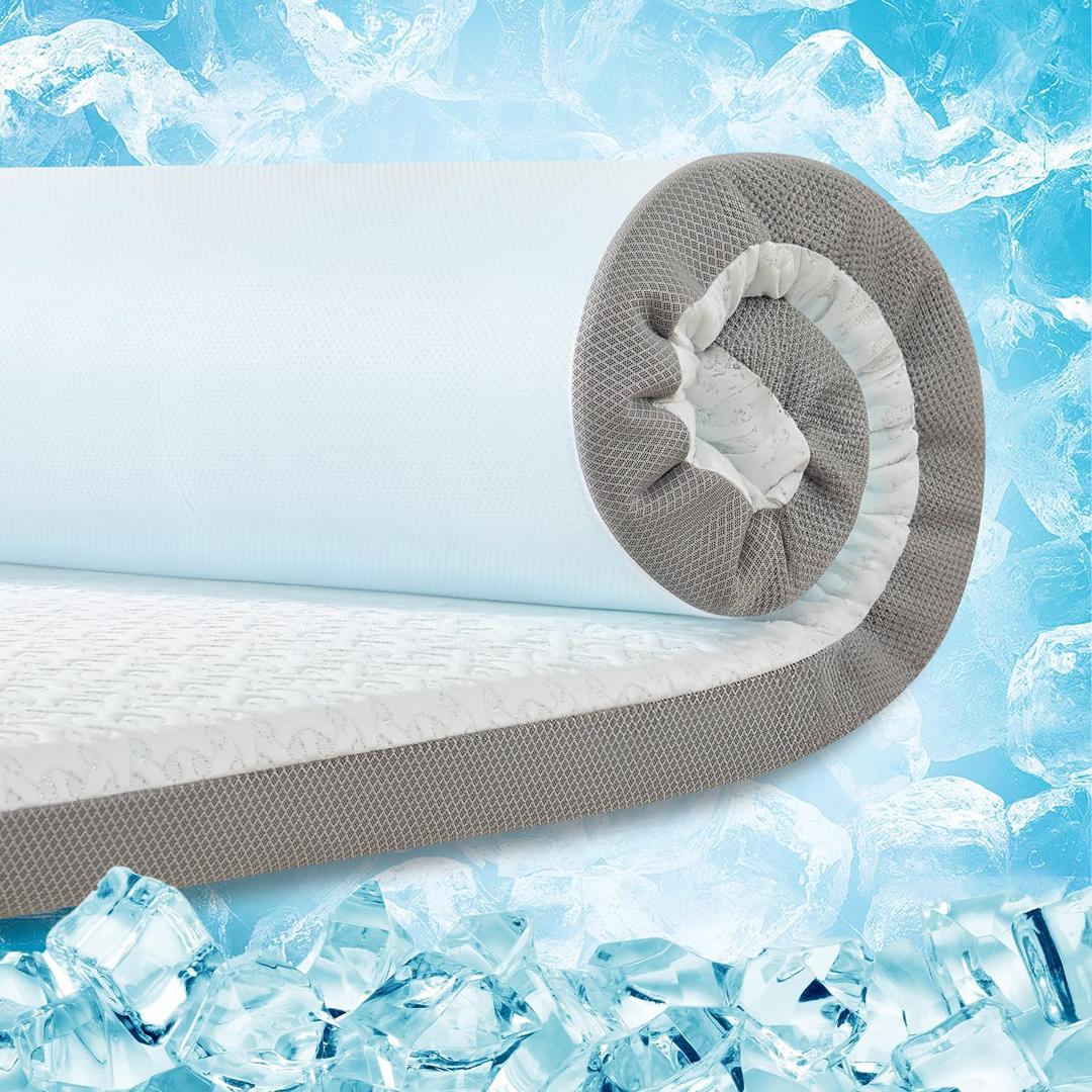 3 Inch Cooling Mattress Topper Full, Ice Silk with Gel-Infused 40D Memory Foam Mattress Topper with Removable Soft Cover, Pressure Relief & Non-Slip (White, Full)
