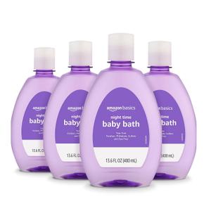 Amazon Basics Hypoallergenic Tear-Free Night-Time Baby Calming Bath, Soothing Aromas for Relaxing Bedtime Bath, 13.6 fl oz, 4-Pack (Previously Solimo)