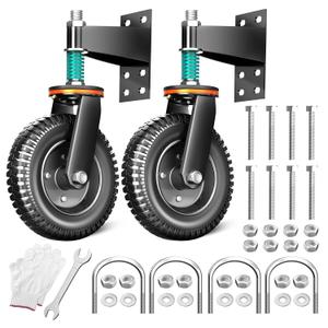 6 Inch Heavy Duty Gate Wheel, 650 lb Capacity, Fits Metal Tube Gates and Wooden Gates, 360 Swivel Spring-Loaded Caster. Gate Wheel for Smooth Operation. Equipped with Installation Tools, 2 Pack
