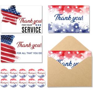 Seajan 120 Sets Veterans Day Gifts Patriotic Thank You Cards with Envelopes and Stickers American Flag Note Cards Bulk Veteran Gifts for Thanksgiving Day