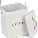 DEAYOU Pet Food Storage Tin with Lid, Metal Bird Seed and Feed Container with Serving Scoop, Treats Storage Canister Bin Can for Dogs, Cats Food, Coated Carbon Steel, Tight Fitting Lid, White, 5-6 Lbs