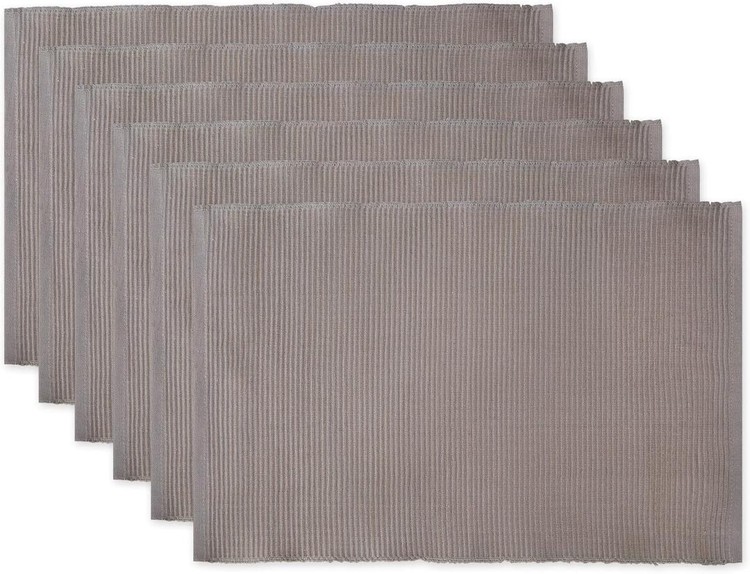 DII Basic Everyday Ribbed Tabletop 100% Cotton, Placemat Set, 13x19, Gray, 6 Piece