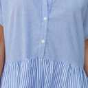Chouyatou Women Summer Beach Short Sleeve Striped Shirt Dress Button Down Tiered Mini Tunic Babydoll Dress (Blue, XL)