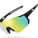 Polarized Sports Sunglasses for Men and Women,Fishing Cycling Mountain Bike Baseball Sunglasses with UV Protection (A5 Matte Black Frame - Gold Mirror)