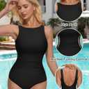 SUUKSESS Women Sexy One Piece Tummy Control Swimsuit Ruched High Neck Slimming Swimwear 2025 Low Back Bathing Suit(Black, X-Large)
