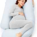 Momcozy Pregnancy Pillows for Sleeping, U Shaped Full Body Pillow for Pregnancy Women with Removable Jersey Cotton Cover, 57 Inch Maternity Pillow, Light Blue