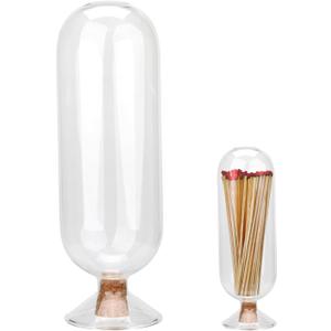 Extra Tall 11" Decorative Glass Matches Cloche Jar Decorative Match Holder Home Decor Glass Bottle with Wooden Stopper for Candle Matches Trendy Fireplace Display Decor