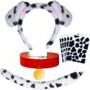 Halloween Dalmatian Costume Set Puppy Dog Ear Headband and Tail Velvet Choker Stickers for 100 Days of School Dress Up, Style 1