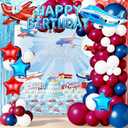 Airplane Birthday Party Decorations Set Flight Theme Supplies with Balloons Backdrop Tablecloth Cake Toppers Aviation Party Decor