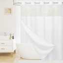 No Hook Boho White Shower Curtain and Liner Set, Modern Fabric Shower Curtain with Snap in Liner, Tufted Style with See Through Top Window Shower Curtains for Luxury Bathroom Decor, 72x74