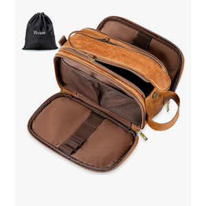 Elviros Toiletry Bag for Men, Large Travel Shaving Dopp Kit Water-resistant Bathroom Toiletries Organizer PU Leather Cosmetic Bags