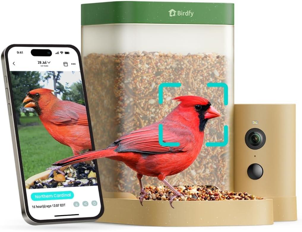 Birdfy Smart Bird Feeder with Camera for Rookie, Camera Bird Feeder Dual Night Vision, AI Recognition IP66 Waterproof for BirdLovers