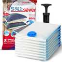 8 Pack Medium Vacuum Storage Bags for Comforters, Blankets & Clothes  Vacuum Sealed Compression Bags with Hand Pump  Space Saver Storage Bags for Bedding, Moving, Travel & Organization