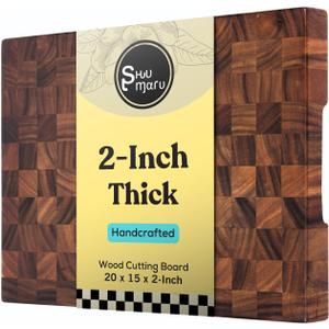 Shumaru Butcher Block Cutting Board - [20" x 15" x 2"], End-Grain Tropical Walnut Kitchen Chopping Block with Non-Slip Feet, Built-in Handles