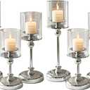Sliver Hurricane Candle Holders - Set of 6 Tall Candlestick Holders Windproof Taper Candle Holders, Metal Stand for Table Centerpiece Outdoor Indoor Wedding Party Holiday Decor