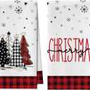 Artoid Mode Red Buffalo Plaid Xmas Tree Christmas Bar Kitchen Towels, 12x24 Inch Quick Dry Microfiber Cloth Dish Towels for Kitchen Drying Set of 2