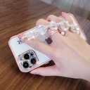 2 x Bonitec Case for iPhone 14 Pro Max Case with Bracelet 3D Glitter Sparkle Bling Strap Luxury Shiny Crystal Rhinestone Diamond Silver Chain Protective Cover for Ladys, Girls and Women, Pink