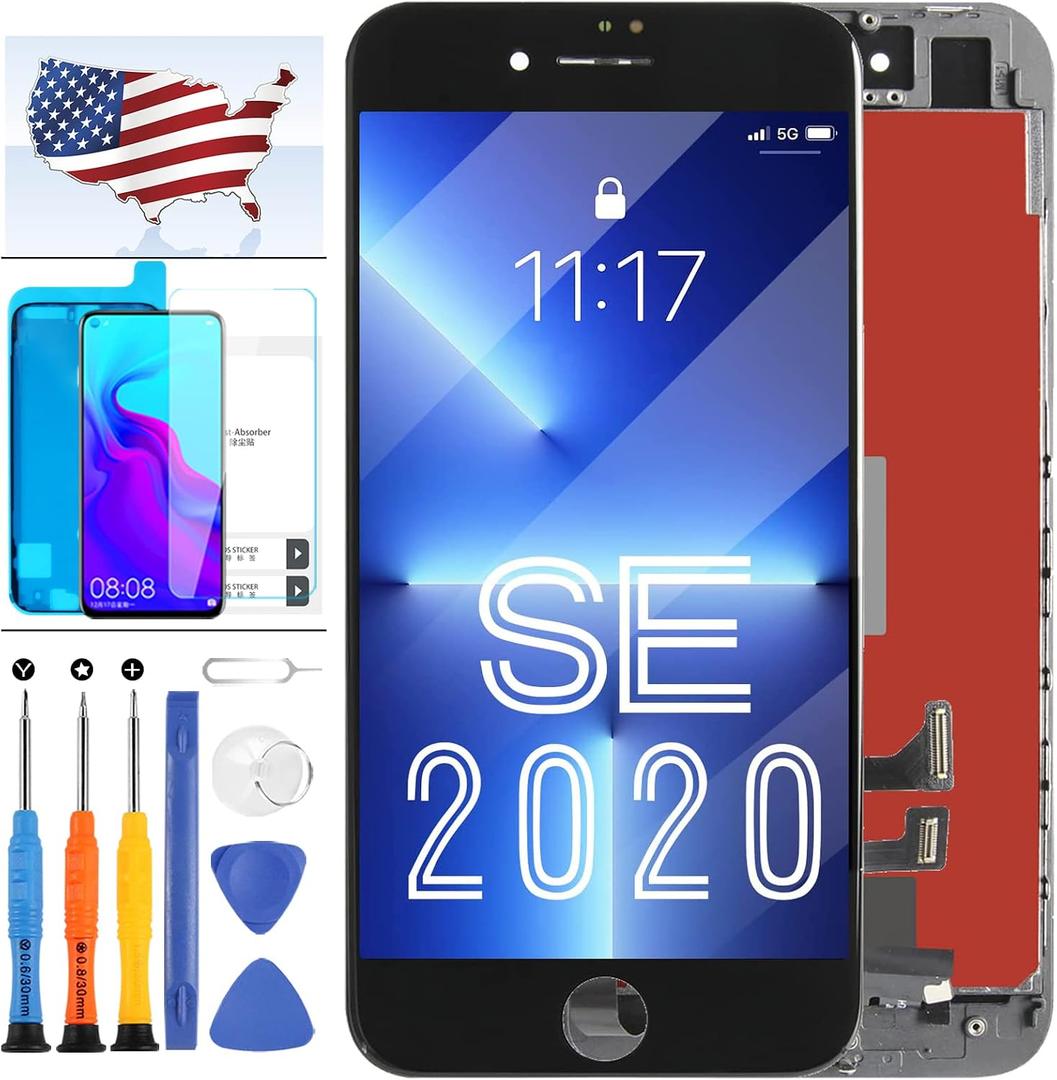 for iPhone SE 2020 Screen Replacement,for iPhone SE2 LCD Touch SE 2nd Generation A2296 A2275 A2298 Display Sensor Glass Panel Digitizer Assembly Repair Parts Kit with Protector Film +Tools (Black)