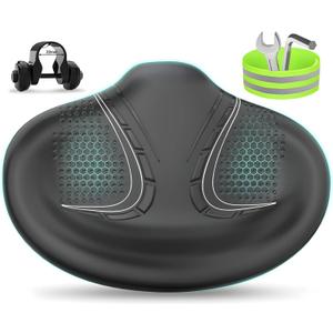 BLUEWIND New Noseless Oversized Bike Seat, Wide Bicycle Saddle Novel Backrest Design for Electric Bike, Universal Fit Exercise Bike or Road Stationary Bike Seat Cushion for Men & Women