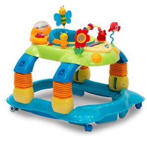Delta Children Lil Play Station 4-in-1 Activity Walker - Rocker, Activity Center, Bouncer, Walker - Adjustable Seat Height - Fun Toys for Baby, Blue