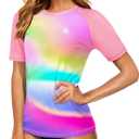AOBUTE Women Short Sleeve Rash Guard Gradient Sun Protection Swim Shirts, Medium
