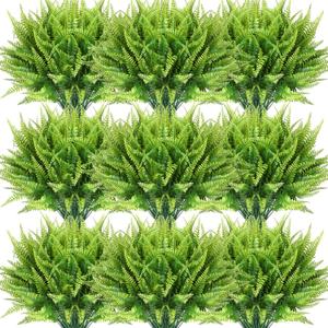 Cindeer 60 Pcs Artificial Boston Fern Plants Fake Boston Fern Stems UV Resistant Faux Plants Artificial Outdoor Plastic Bushes Bulk for Hanging Office Porch Window Home Decorations
