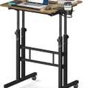 Enayplon Small Standing Desk with Wheels, Mobile Stand Up Desk, Portable Standing Table on Wheels for Walking Pad, Rolling Computer Desk Adjustable Height, Tall Table (Brown)