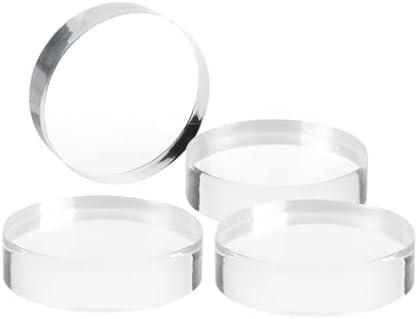 KCGANI 4-Piece Acrylic Round Blocks - Clear Edge Polished Display Base - Cylinder Trophy Base for Table Showing Collectibles