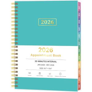 3 x 2026 Appointment Book, 30 Minutes-Hourly, Weekly  Monthly Calendar Planner 2026, Jan 2026 - Dec 2026, 6.2'' x 8.4'', 2026 Daily Planner with Tabs Pocket, Flexible Cover, Great for Office, Home, School (Turquoise)