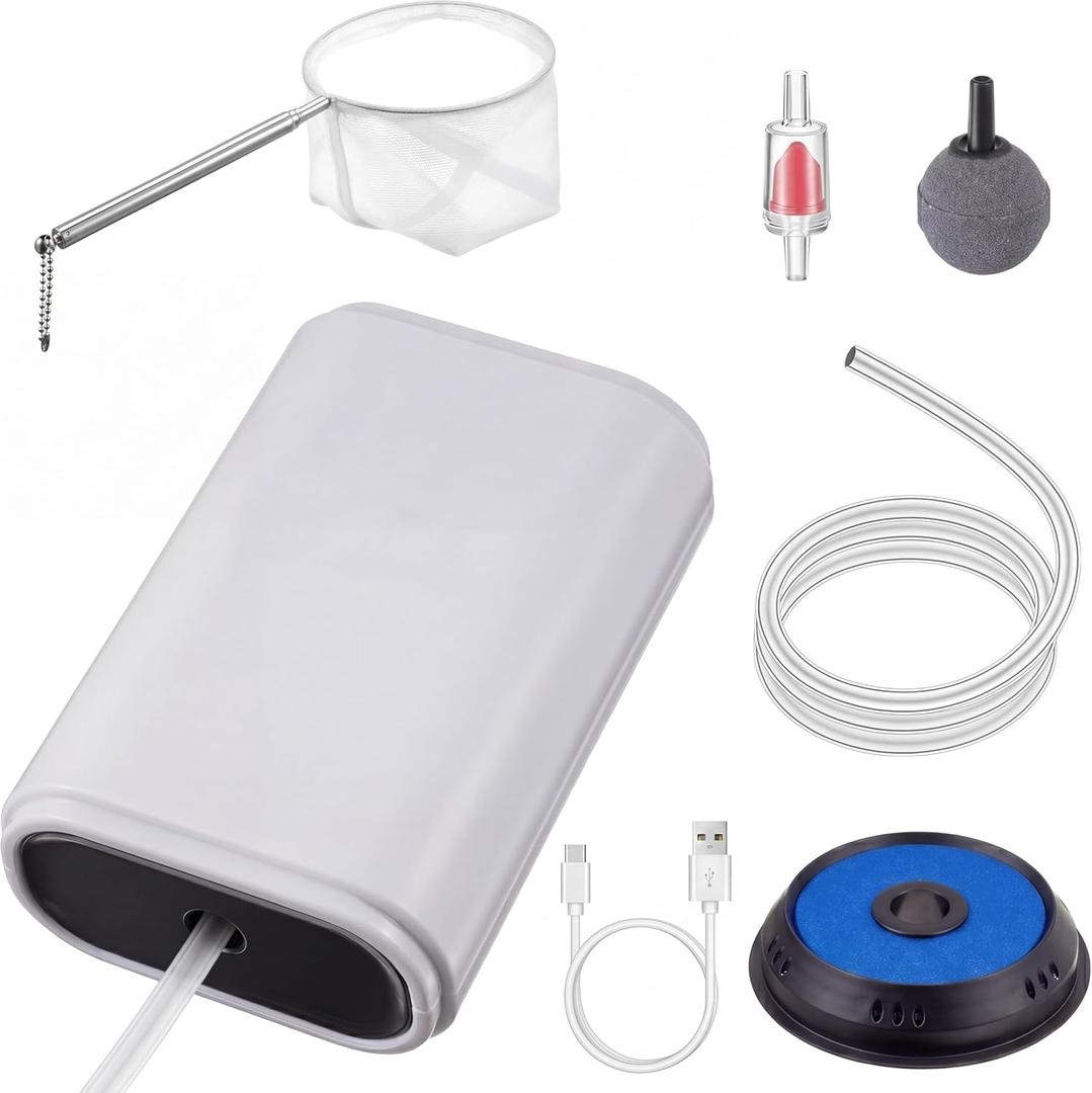 Feekoon Battery Powered Aquarium Air Pump Quiet, Portable Aerator Fish Tank Bubbler for 0-60 Gallon Live Bait Bucket Aerator with Accessories for Outdoor Fishing/Power Outages/Emergency