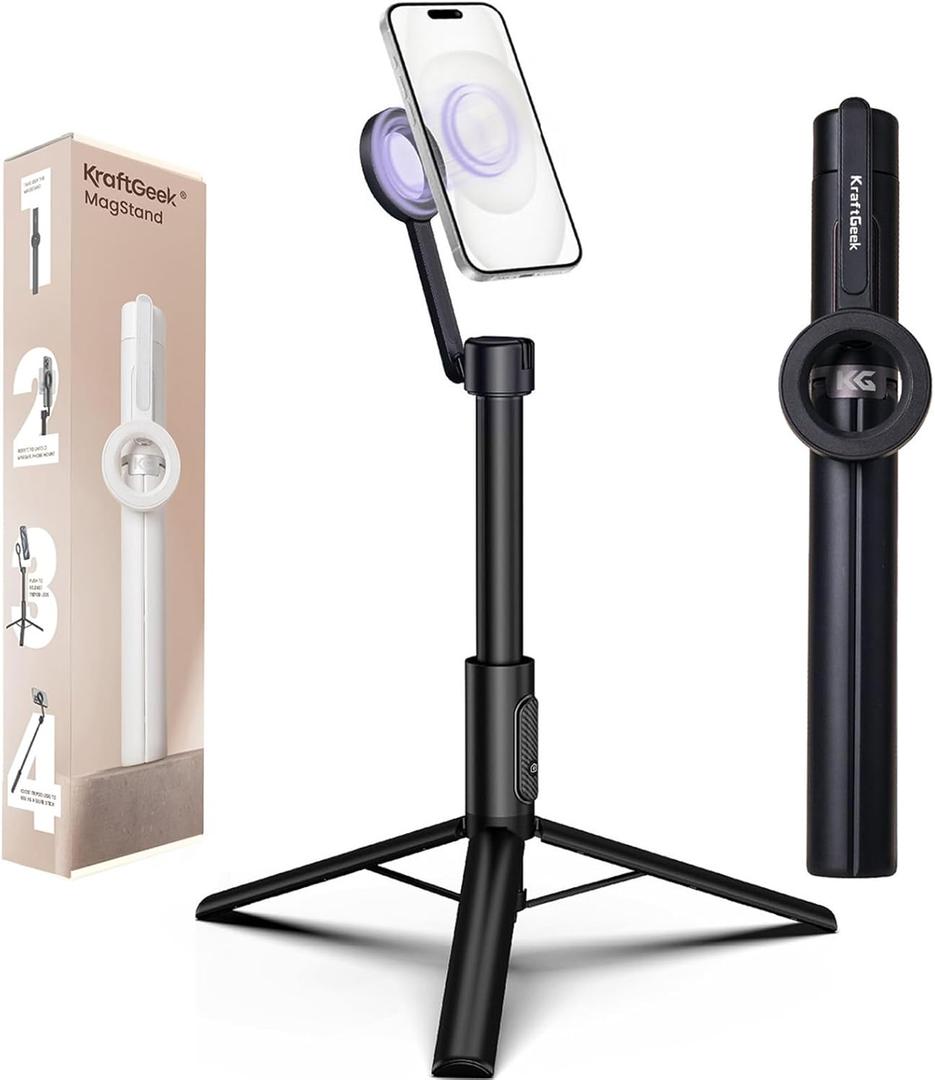 Magnetic Tripod for iPhone, 64 Selfie Stick for iPhone Magsafe, Phone Tripod Stand with Remote for Cell Phone Video Recording Travel (64 Inches-Black)