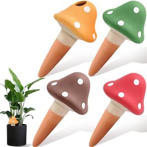 4PCS Terracotta Self Watering Spikes, Mushroom Shaped Self Watering Globes, Slow Release Self Watering Planter Insert, Plant Watering Globes for Indoor and Outdoor Plants 