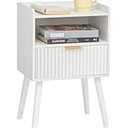 AWASEN White Nightstand, Modern Bedside Table with Fluted Drawers, Small Night Stand Bed Side Table with Solid Wood for Living Room, Bedroom, Office and Small Space (White)