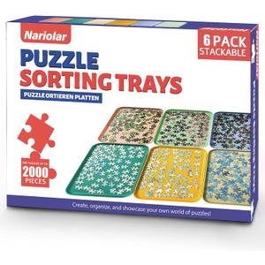 Nariolar 12" x 8.7" Puzzle Sorting Trays Stackable, 6-Pack Puzzle Trays for Sorting 1000/1500/2000 Pieces (Medium)