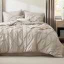 Bedsure Oversized Queen Comforter Set Beige - Bed in a Bag Bedding Set 7 Pieces, GentleSoft Pintuck Bed Set Gift for Family, Pinch Pleat All Season Comforter with Sheets, Pillowcases & Shams