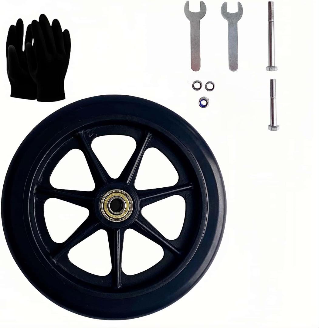 2Pcs 8 Inch Black Wheels for Walker - Universal Hard Rubber Walker Wheels Replacement, Fit Drive Rollator & Wheelchair Wheel, All-Floor Safe Rolling, Essential Walker Accessories
