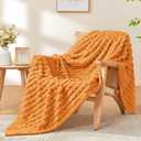 BEDELITE Burnt Orange Blanket Twin Size for Bed- Super Soft Lightweight 3D Checkered Fluffy Fuzzy Fleece Blanket, Luxurious Plush Cozy Blanket for Room Home Decor, Gift for Women, 60x80 inches