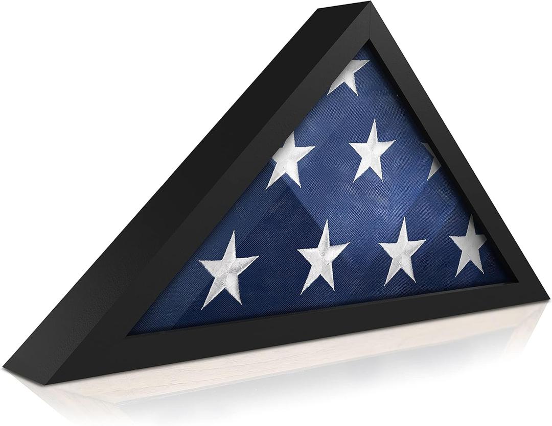HBCY Creations Flag Display Case for 5' x 9.5' American Veteran Burial Flag Solid Wood Black Frame with Glass Front with Wall Mount or Standing Display, Flag Box Display Case for Burial Flag