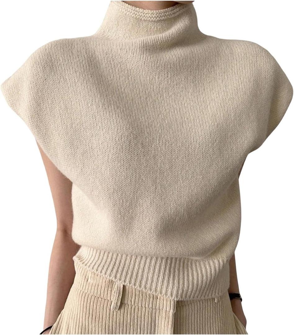 MakeMeChic Women's Turtleneck Sweater Vest Mock Neck Cap Sleeve Sleeveless Knit Tops Pullover Sweaters (Apricot, Small)
