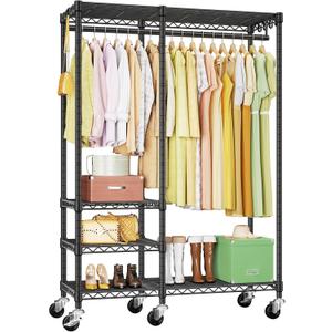 Ulif F4R Heavy Duty Clothes RackWith Lockable Wheels  Rolling Clothing Racks for Hanging ClothesAdjustable Closet Organizer SystemPortable Garment Rack 45"W x 15.8"D x 73.5"HMax Load 650LBSBlack