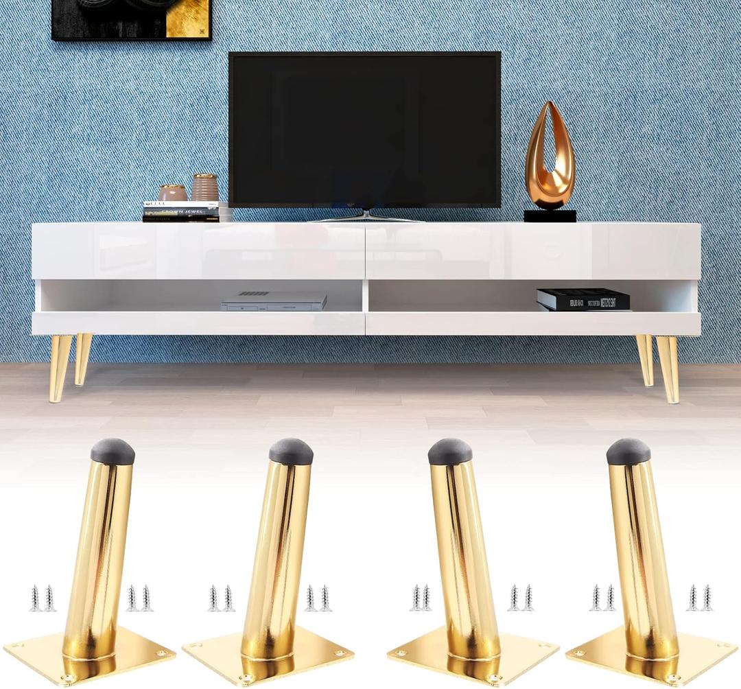 Bivethoi 4PCS Oblique Furniture Legs 4 Inch Sofa Legs, Mid-Century Couch Legs Tapered Chair Legs, Metal Ottoman Legs Heavy Duty Dresser Legs, Conical Table Legs Cabinet Feet for Cupboard Bench (Gold)