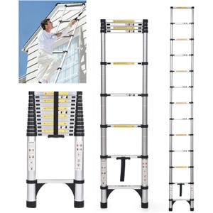 JADDUO Telescoping Ladder 20.3 FT Extension Ladder Aluminum Lightweight Telescopic Ladder with 2 Triangle Stabilizers Telescoping Attic Ladder RV Ladders for Travel Collapsible Ladders for Home