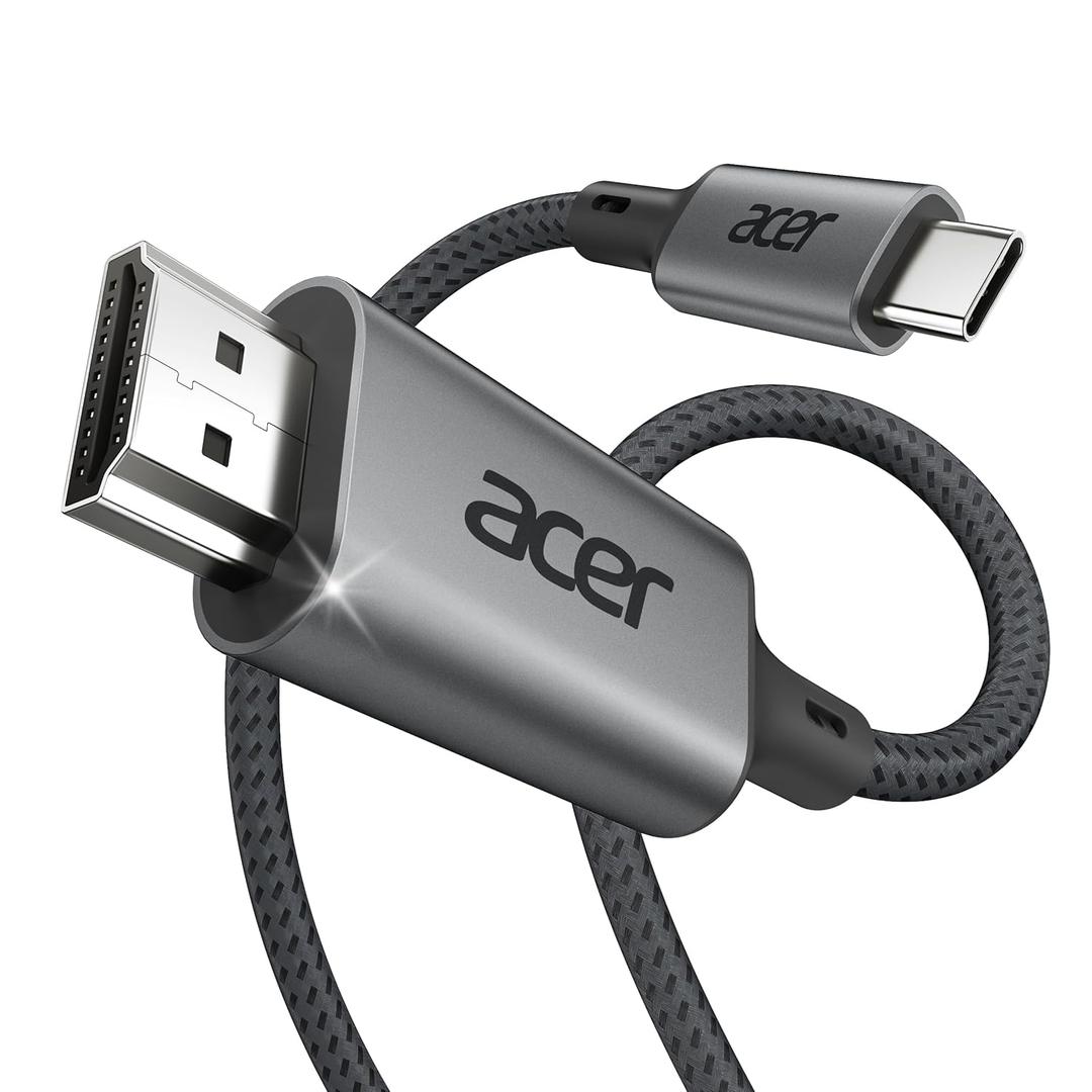 Acer USB C to HDMI Cable for Home Office 6.6FT (4K@60Hz), High-Speed Type C to HDMI 2.0 Braided Cord, Thunderbolt 4/3 Compatible with MacBook, iPhone 16/15 Pro/Max, iMac, iPad Pro, Galaxy S24, Surface