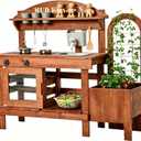 Kids Outdoor Mud Kitchen with Plant Growing Kit, Wooden Play Kitchen with Water Sink, 45