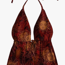 GORGLITTER Women's Tie Front Halter Top Graphic Split Backless Deep V Neck Goth Fairy Grunge Vest Tops Size M