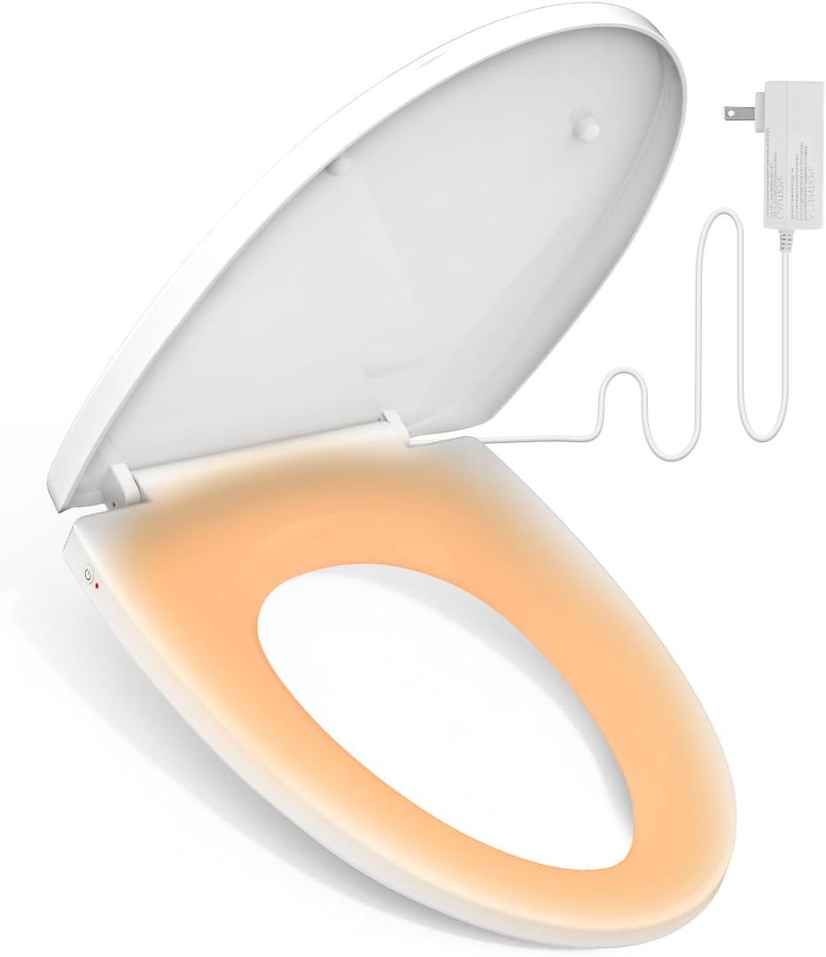iliD Heated Toilet Seat, Elongated Seat, Three Levels of 90F, 95F,100F, 3D Curved, Lid and Seat Soft Close, Light-sensitive Night Light, IPX4