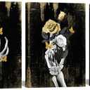 WELMECO Skull Wall Decor Gothic Room Decor Pictures Skull Art Painting Halloween Decoration 12"x16"x3 Pieces (Gold)