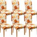 Fall Thanksgiving Chair Covers Covers Set of 6,Pumpkin Turkey Dining Chair Protectors, Elastic Removable Washable Dining Chair Covers for Fall Thanksgiving Kitchen Dining Room Holiday Decorations